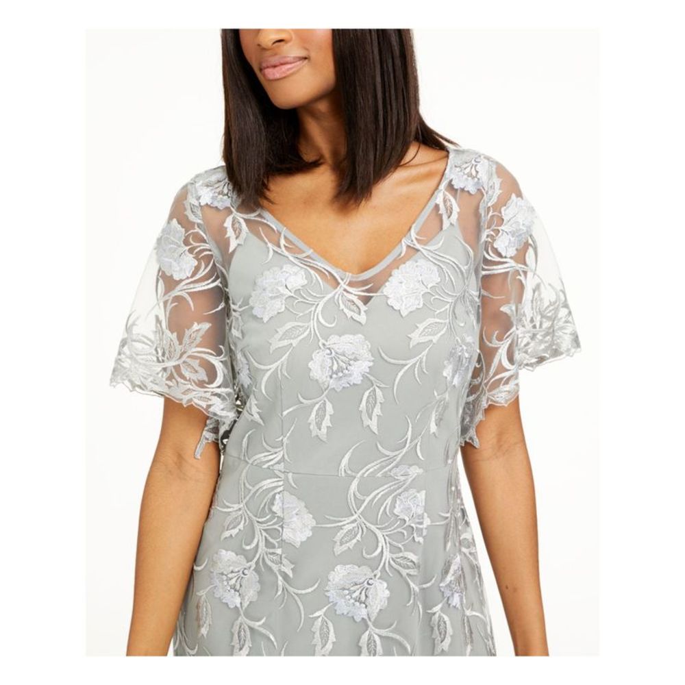 ALEX EVENINGS Womens Gray Flutter Sleeve Full-Length Gown Dress Petites 6P - Picture 3 of 4